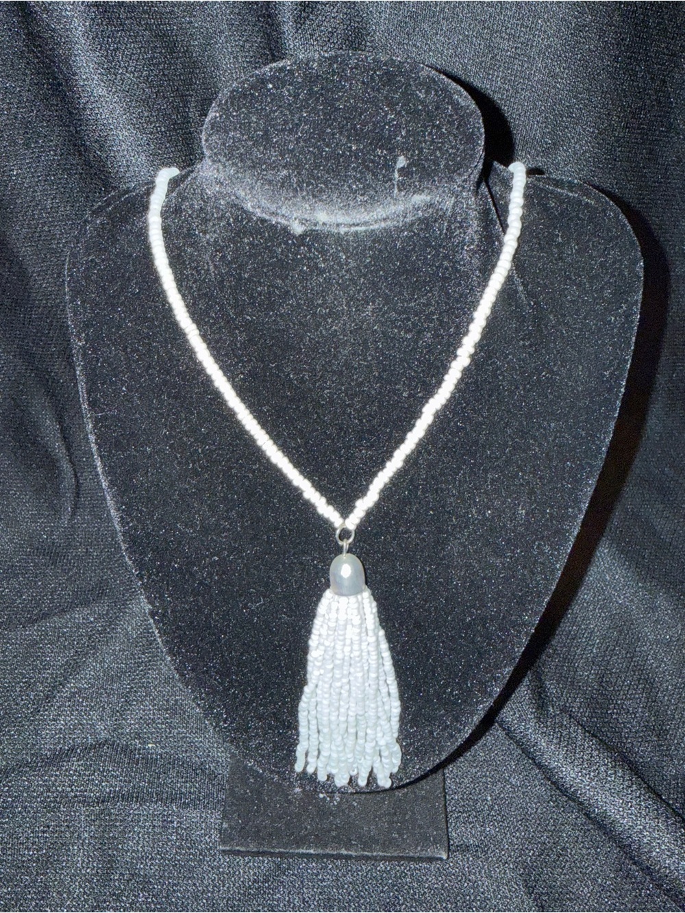 Classic White Beaded Tassel Necklace - Women's Jewelry